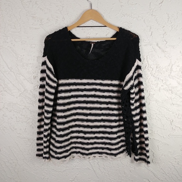 Free People Boxy Black Striped Sweater